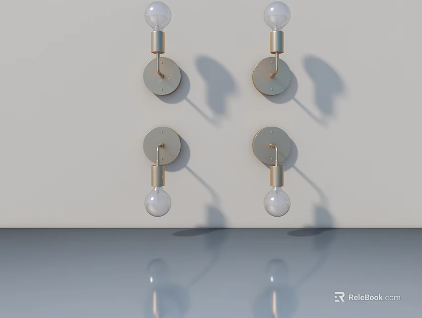 Modern Sleek Wall Lamps With Round Bulbs Mounted On Wall And Reflections 3d model 