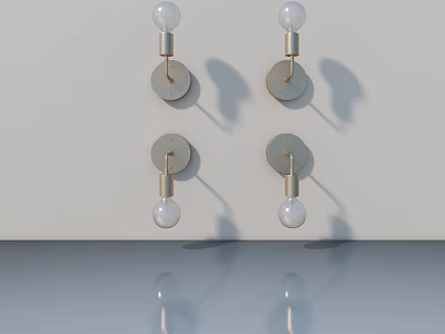Modern Sleek Wall Lamps With Round Bulbs Mounted On Wall And Reflections 3d model