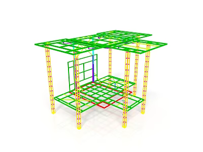 Building Construction Framework 3D Model With Green Structure And Yellow Columns 3d model
