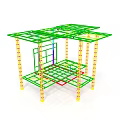 Building Construction Framework 3D Model With Green Structure And Yellow Columns