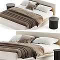Modern Double Bed With Upholstered Headboard Cozy Blanket Pillows And Nightstand