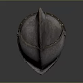 Ancient Medieval Metal Helmet With Grilled Visor And Brass Rivets Design