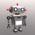 Vintage Metallic Robot Character With Big Eyes Red Buttons And Mechanical Arms