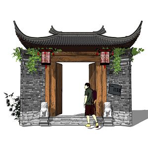 Chinese Style Gate Villa Gate 3d model