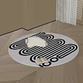 Round Carpet with Black and White Maze Pattern White Bear Open Book on Wooden Floor