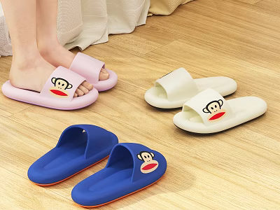 Comfortable Casual Slippers with Pink White and Blue Monkey Design 3d model