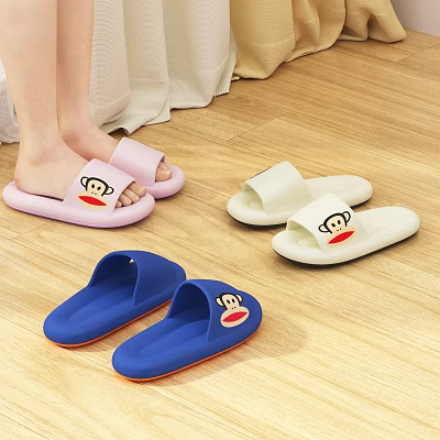 Comfortable Casual Slippers with Pink White and Blue Monkey Design 3d model