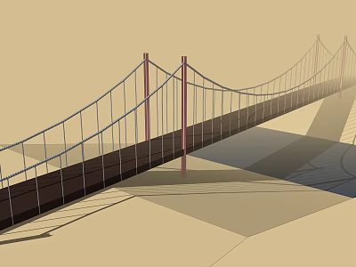 Modern Bridge Park Waterfront Wooden Plank Road Suspension Bridge 3d model