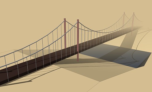 Modern Bridge Park Waterfront Wooden Plank Road Suspension Bridge 3d model