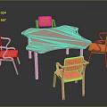 Modern Table and Chair Set with White Irregular Table Red Padded Chairs Wooden Legs