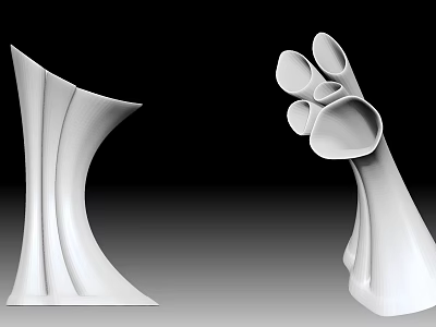 Modern White Sculptural Vases With Abstract Curved Shapes And Unique Openings 3d model