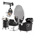 Modern Hair Salon Interior Featuring Black Salon Chairs Large Mirror Hair Dryer And Shampoo Bowl