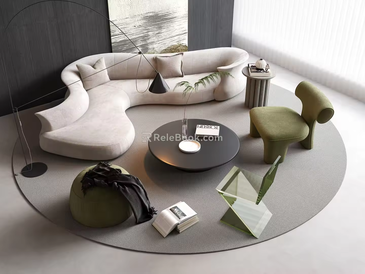 Modern Curved Sofa Coffee Table Combination Sofa Combination Round Carpet 3d model