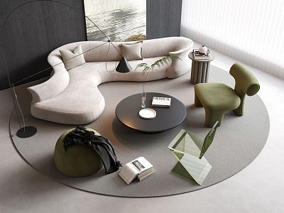 Modern Curved Sofa Coffee Table Combination Sofa Combination Round Carpet 3d model