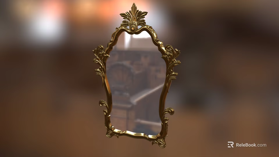 Elegant Golden Mirror With Ornate Carved Frame For Home Interior Decor 3d model 