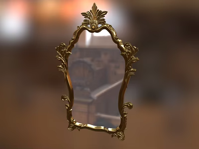 Elegant Golden Mirror With Ornate Carved Frame For Home Interior Decor 3d model