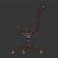 Luxury Leather Office Chair With Tufted Back Wooden Armrests And Metal Casters