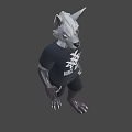 Game Character Anthropomorphic White Wolf With Red Eyes Black T-shirt White Wolf Print And Shorts