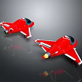 Red Airplane Models Featuring Flame Exhaust Displayed In Two Shiny Units 3d model