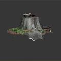 Miniature Model Scene Featuring Tree Stump Grass Track And Mini Train