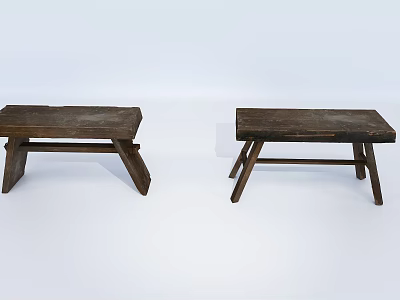 Two Rustic Wooden Stools With Simple Design Smooth Surface And Sturdy Legs 3d model