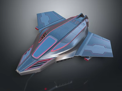 Futuristic Aerodynamic Spacecraft Featuring Metallic Body Blue Red Accents And Sleek Design 3d model