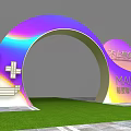 Vibrant Gradient Event Gateway at Shopping Mall with Green Lawn