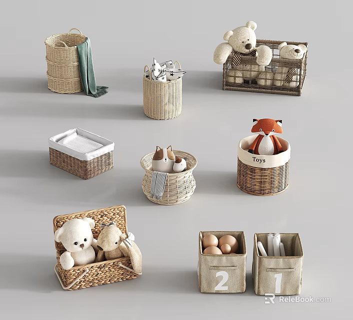 Woven Storage Baskets for Home Organization with Toys Eggs and Utensils 3d model 
