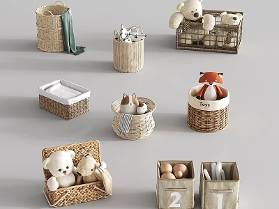 Woven Storage Baskets for Home Organization with Toys Eggs and Utensils 3d model