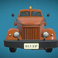 Vintage Orange Oil Truck With Yellow Warning Light On Blue Background