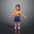 3D Girl Character With Brown Ponytail Yellow Shirt Blue Skirt Holding Orange Cup And Pink Cream