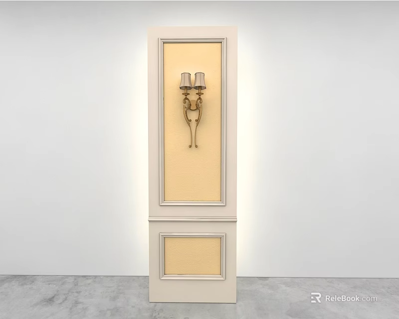 Classic Double Arm Wall Sconce Mounted On Decorative Wall Panel White Backdrop 3d model 