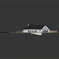 Single Family Residential House With Black Roof White Walls Porch Columns Garage And Green Lawn