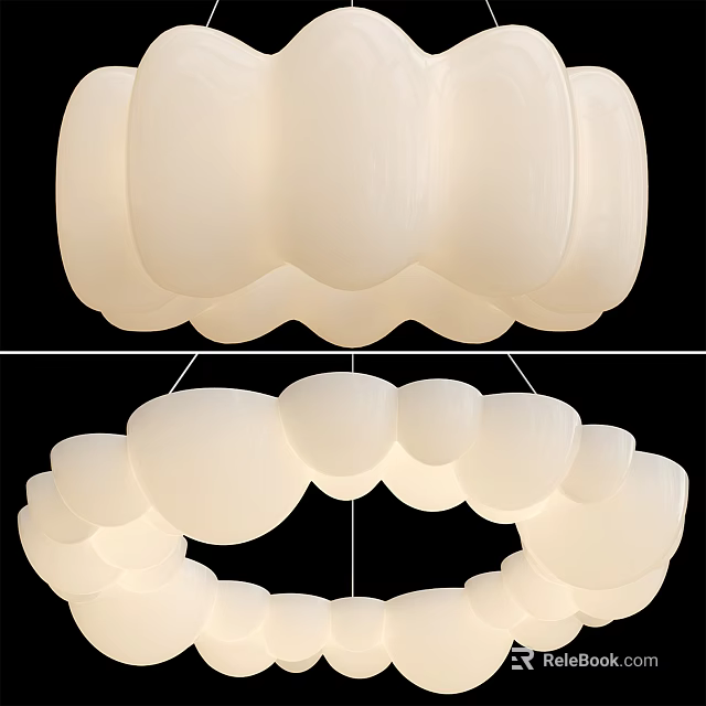 Contemporary White Chandelier Featuring Unique Petal Shape And Circular Design With Soft Glow 3d model 