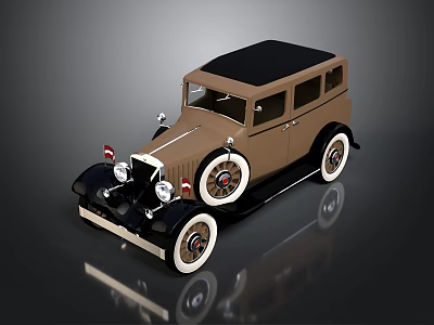 Vintage Brown And Black Sedan With White Wheel Rims Classic Design 3d model