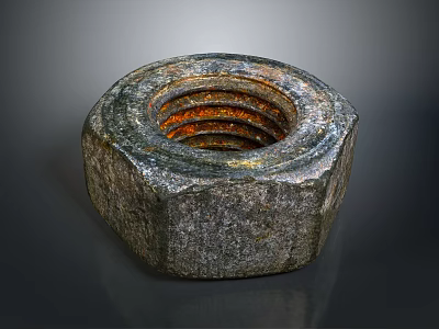 Rusted Hexagonal Metal Nut As Industrial Equipment Component Closeup View 3d model