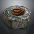 Rusted Hexagonal Metal Nut As Industrial Equipment Component Closeup View