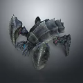Detailed Fantasy Armored Creature With Spiked Limbs Glowing Blue Eyes And Exoskeleton