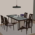Modern Dining Room With Wooden Table Six Chairs And Decorative Vase On Tabletop