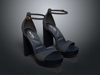 Black Platform High Heel Sandals With Buckle Strap For Women's Fashionable Daily Use 3d model