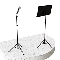 Black Microphone Stand And Music Stand On White Terrazzo Platform 3d model