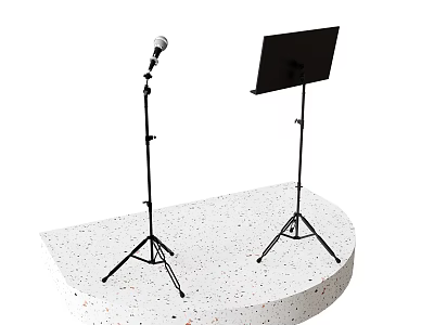 Black Microphone Stand And Music Stand On White Terrazzo Platform 3d model