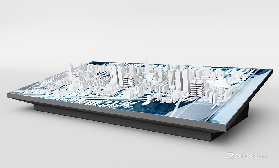 City Sand Table Model Showcasing Detailed Urban Architectural Models on Display Platform 3d model 