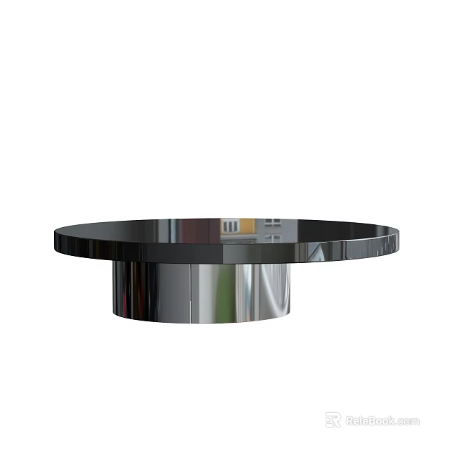 Sleek Modern Black Coffee Table With Round Tabletop And Silver Metal Base 3d model