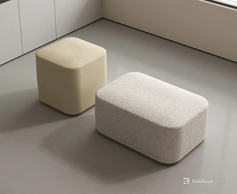 Modern Cream Sofa Stools With Textured Surface Square Rectangular Design In Minimalist Interior 3d model 