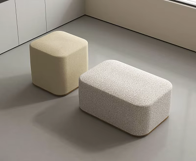 Modern Cream Sofa Stools With Textured Surface Square Rectangular Design In Minimalist Interior 3d model