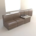 Modern Brown Leather Banquette Sofa With Attached Small Table And Metal Frame 3d model