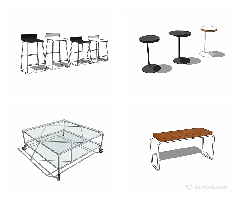 Modern Stylish Bar Stools With Various Designs Metal Frames and Seats 3d model