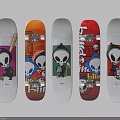 Colorful Skateboard Decks With Cartoon Skull Graphics And Various Design Patterns 3d model