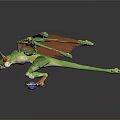 Green Fantasy Dragon Character With Red Wings And Yellow Claws For Game Movie
